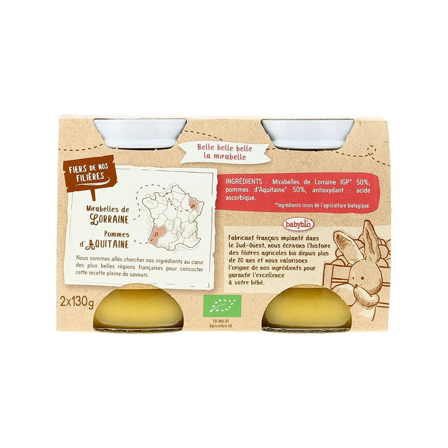 Pot mirabelle pomme BABYBIO 2x130g bio fruits bébé dès 6 mois alimentation infantile diversification texture douce naturel - novaparapharmacie