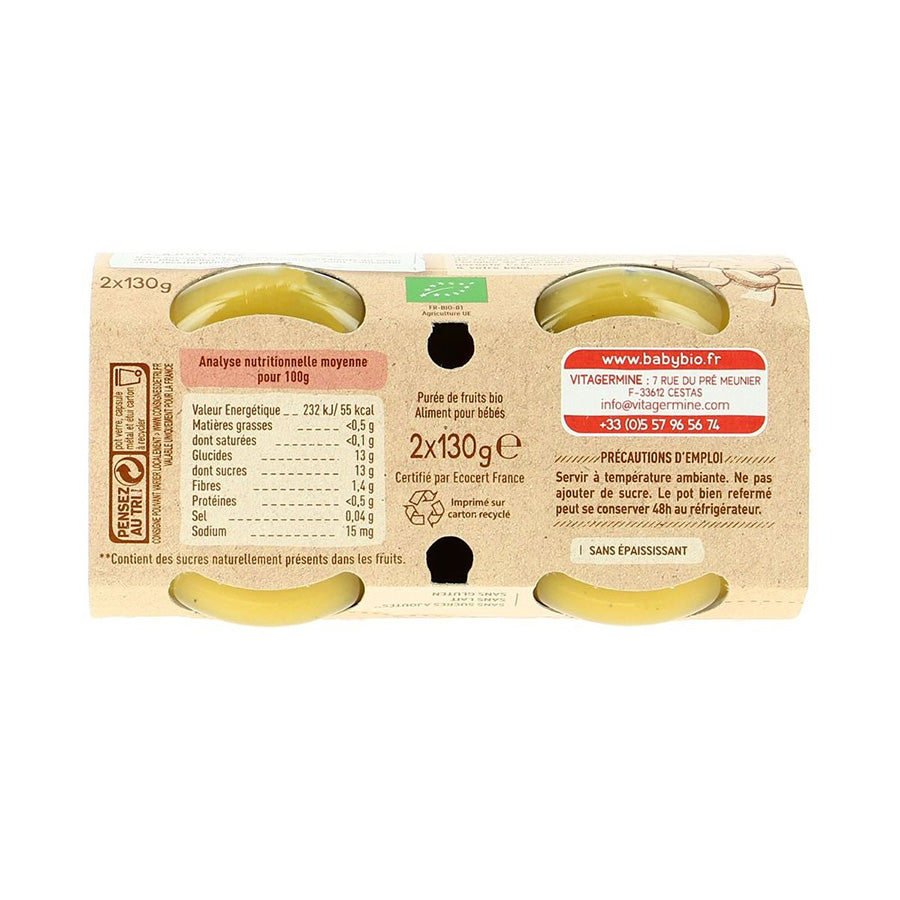 BABYBIO Pot Mirabelle Pomme 2x130g bio bébé dès 6 mois fruits alimentation infantile texture adaptée sans additifs bio - novaparapharmacie