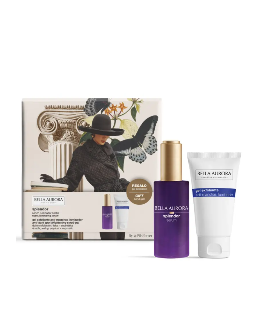 Bella Aurora Splendor Serum 30ml + Gel exfoliante 75ml Pack  Idéal pour les soins du visage anti-taches et régénérants.| Nova Para