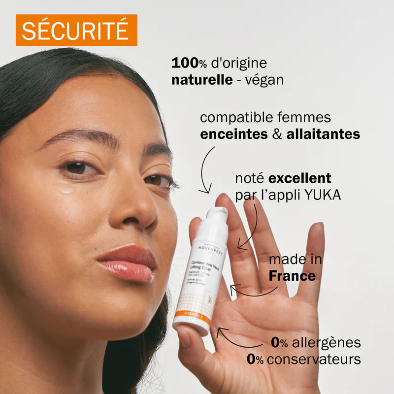 Novexpert application contour yeux lifting éclat vitamine C anti-âge rides cernes éclat luminosité quotidien massage - novaparapharmacie