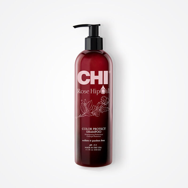 CHI Rose Hip Oil Shampooing Huile Rose Musquée 340ml shampooing réparateur anti-âge cheveux abîmés vitamines - novaparapharmacie