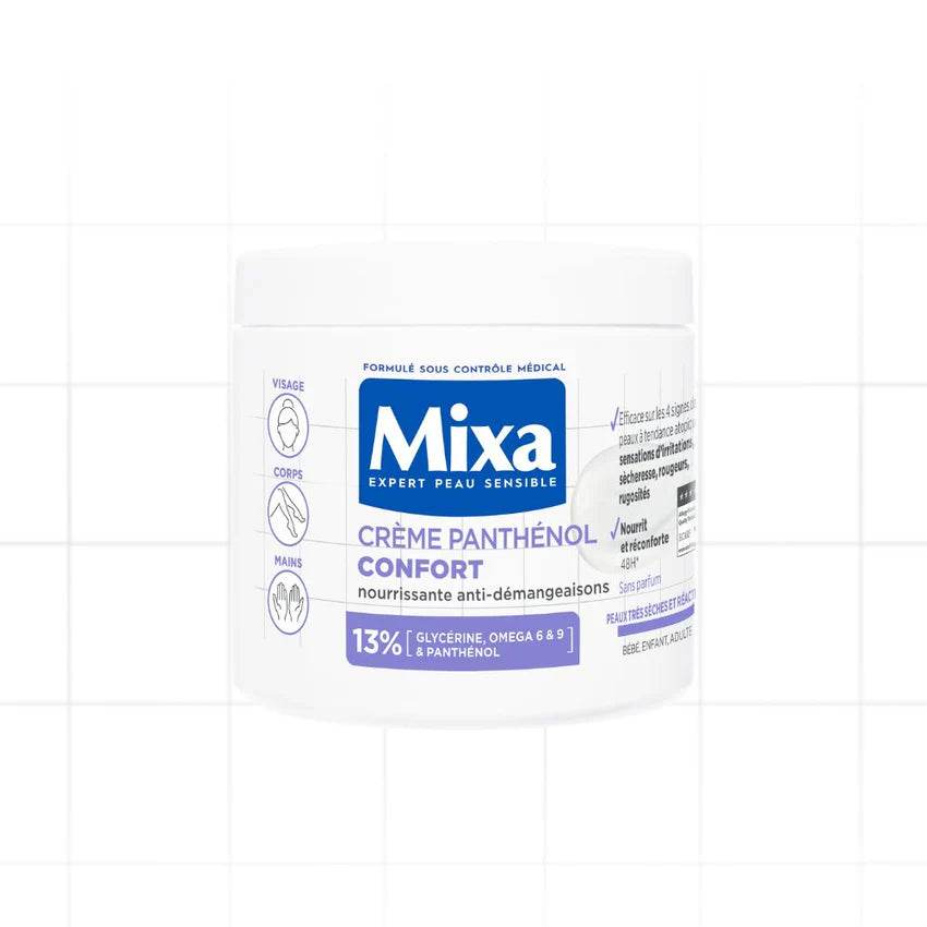 MIXA Crème Panthénol Confort 400ml Soin Hydratant Corps Peau Sèche Sensible Réparation Apaisement Formule Enrichie - Nova Parapharmacie