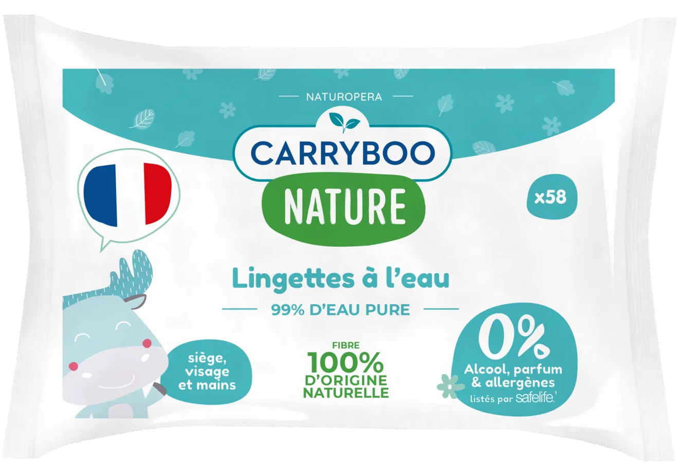 Carryboo Lingettes À L'Eau Pure Calendula 58 Pièces bébé naturelles peaux sensibles eau pure calendula bio apaise protège - novaparapharmacie