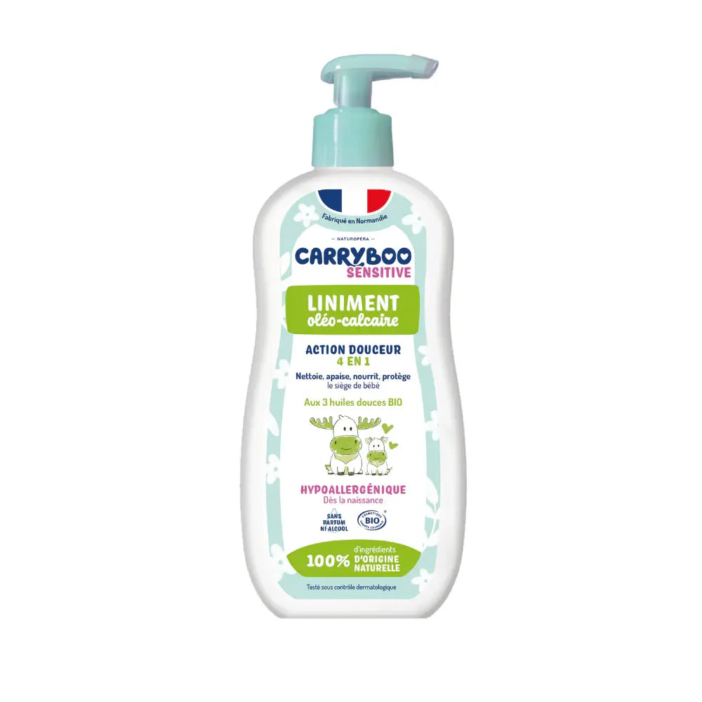 Carryboo Liniment Oléo-Calcaire 450ml soin change bébé naturel huile olive bio eau chaux nettoie apaise protège siège - novaparapharmacie