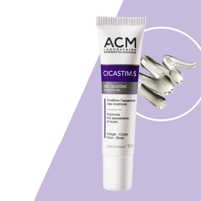 ACM Cicastim S Gel Silicone 15ml tube blanc vert cicatrisation visage corps réparation intensive cicatrices atténuation - novaparapharmacie