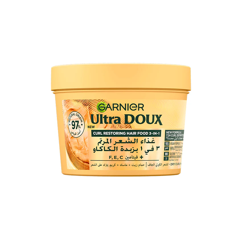 GARNIER Ultra Doux Hair Food Cacao 390ml pot marron masque cheveux très secs abîmés nutrition intense 98% naturel - novaparapharmacie