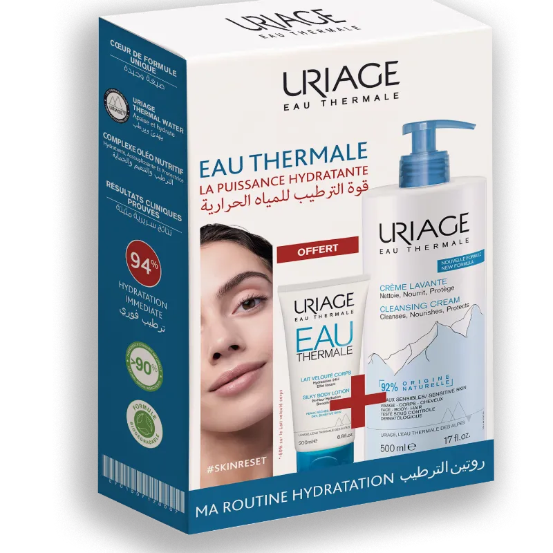 Coffret URIAGE Crème Lavante 500ml Lait Velouté Corps 200ml hydratation 24h nettoyage doux eau thermale Uriage - novaparapharmacie