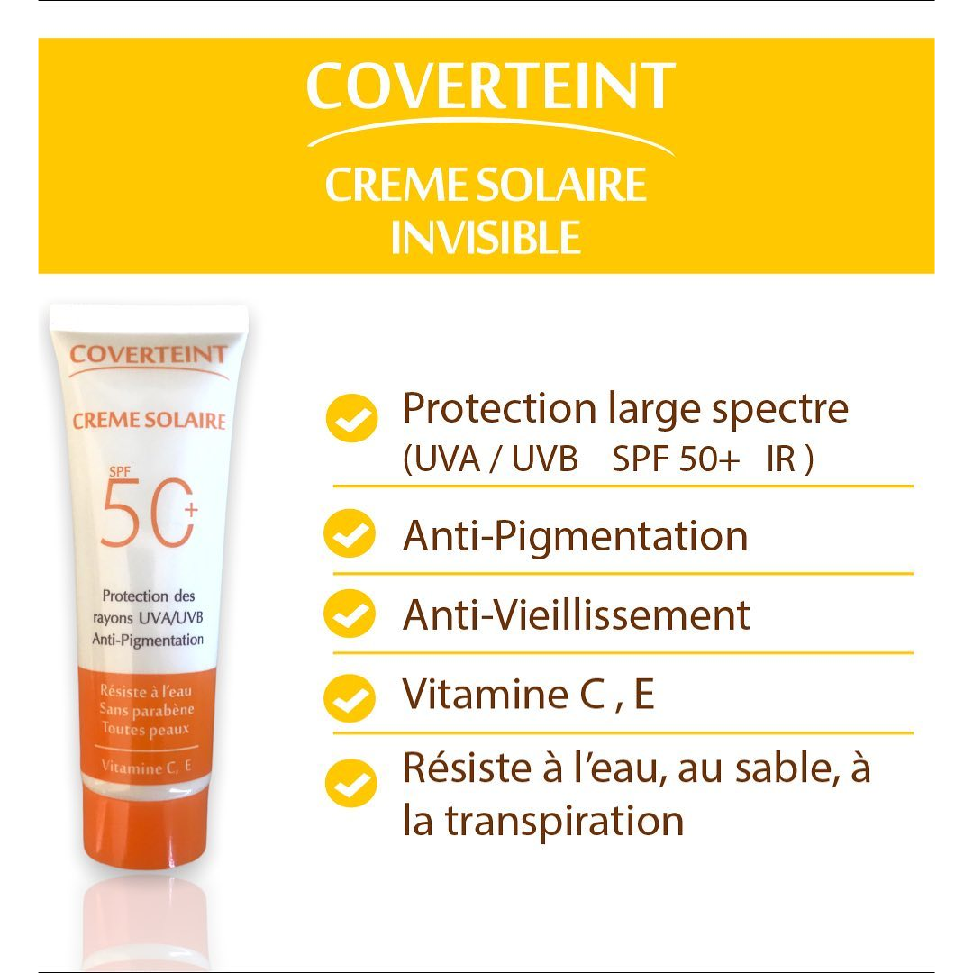 Coverteint Crème Solaire SPF50+ 50ml Protection Solaire Haute Teintée Anti-UV Visage