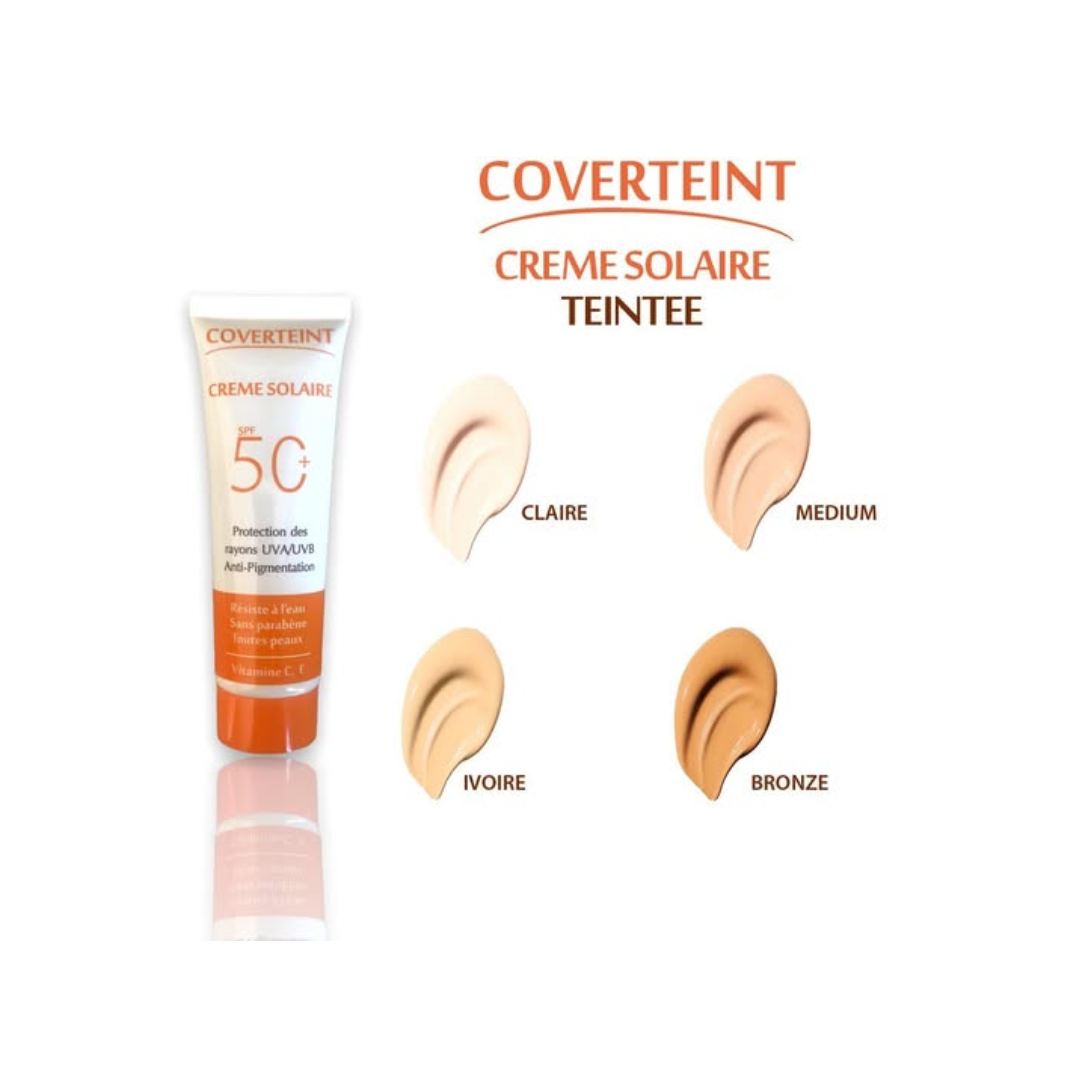 Coverteint Crème Solaire SPF50+ 50ml protection solaire haute teintée anti-UV visage effet naturel - novaparapharmacie