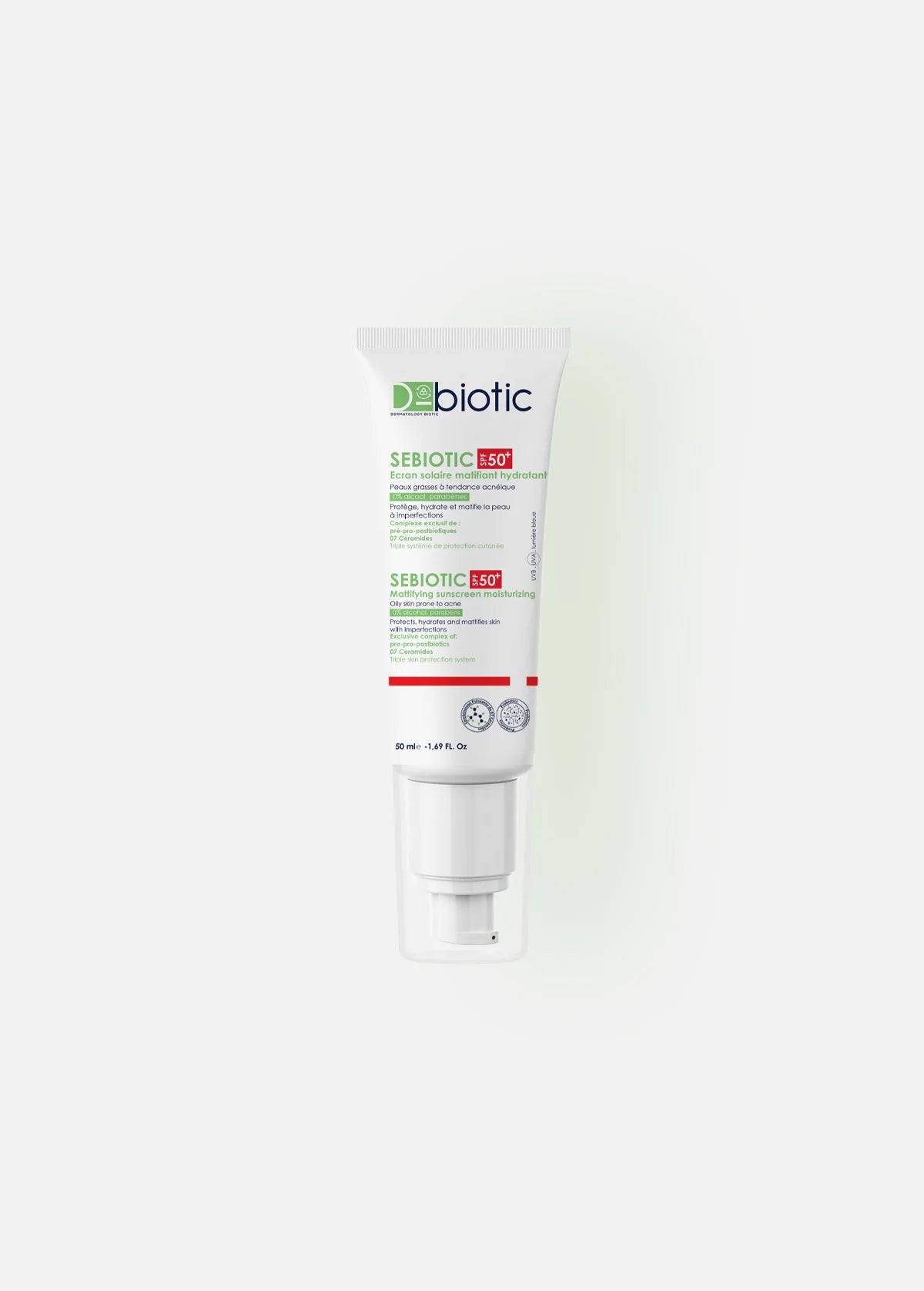 D-BIOTIC Sebiotic Écran Solaire Matifiant SPF50+ 50ml protection solaire très haute protection effet matifiant régulation sébum - novaparapharmacie
