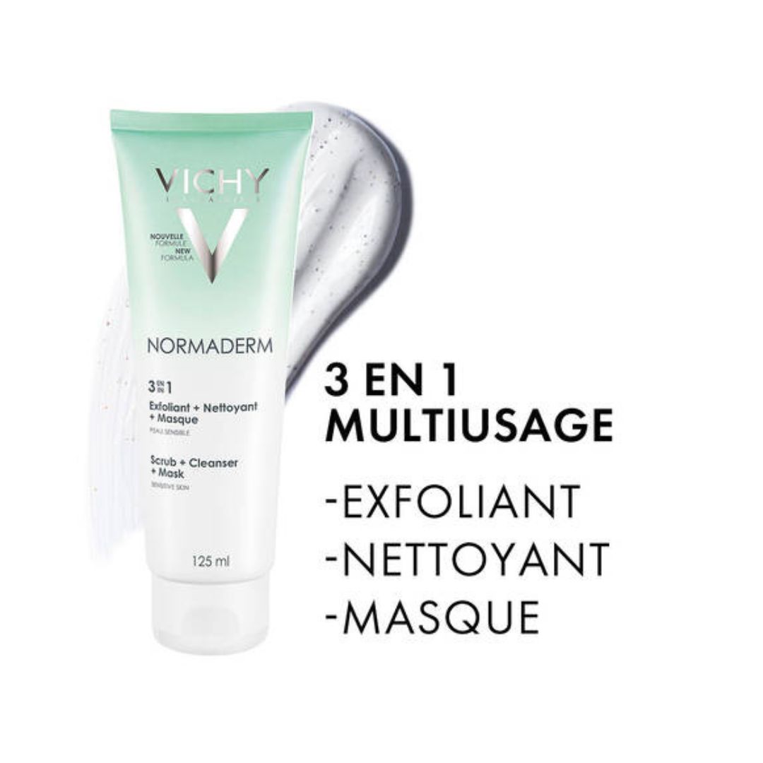 VICHY Normaderm 3 en 1 vue alternative exfoliant nettoyant masque peaux imperfections acnéiques grasses eau thermale argile - novaparapharmacie