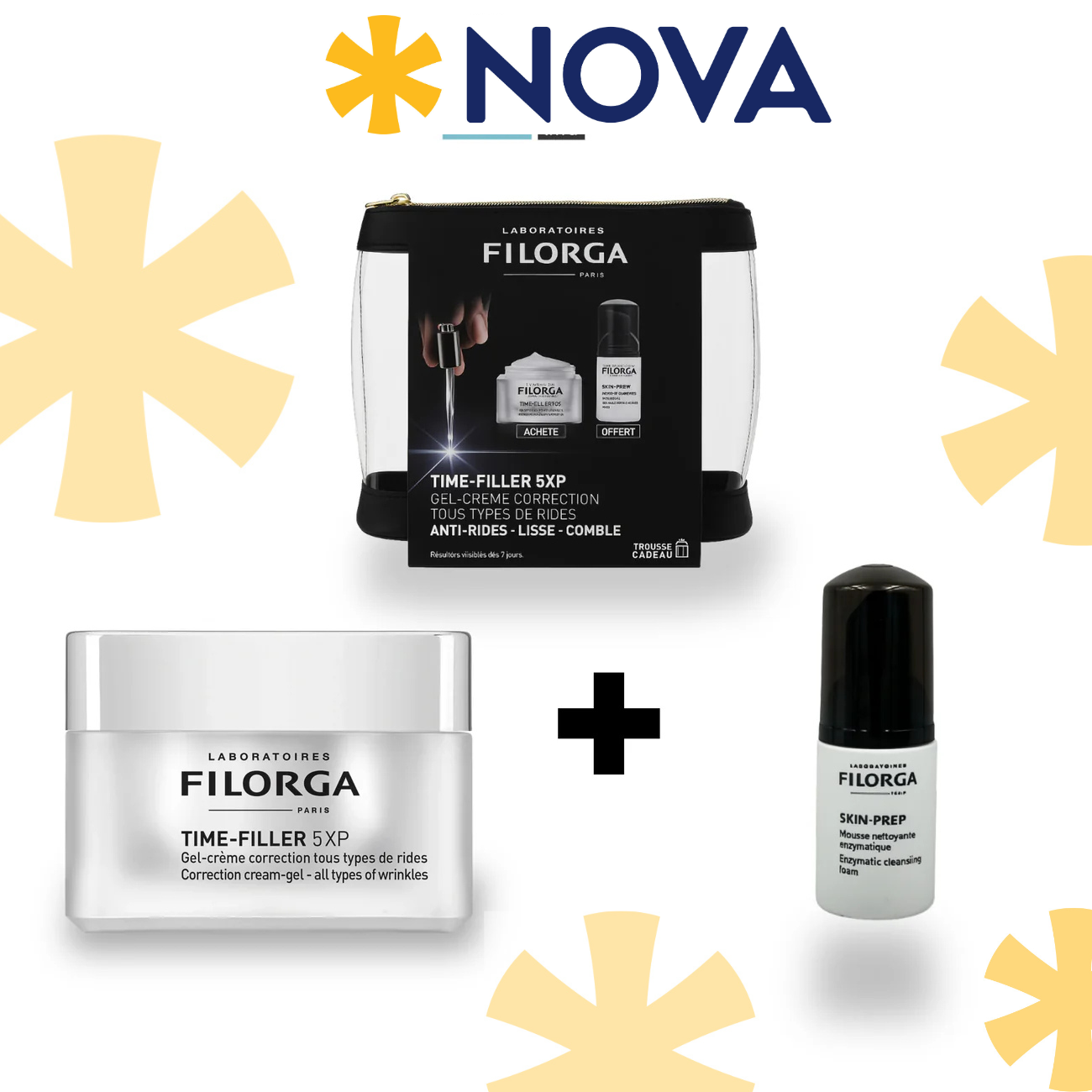 FILORGA Coffret Time-Filler 5XP Gel-Crème 50ml Skin-Prep Trousse anti-rides coffret cadeau - novaparapharmacie