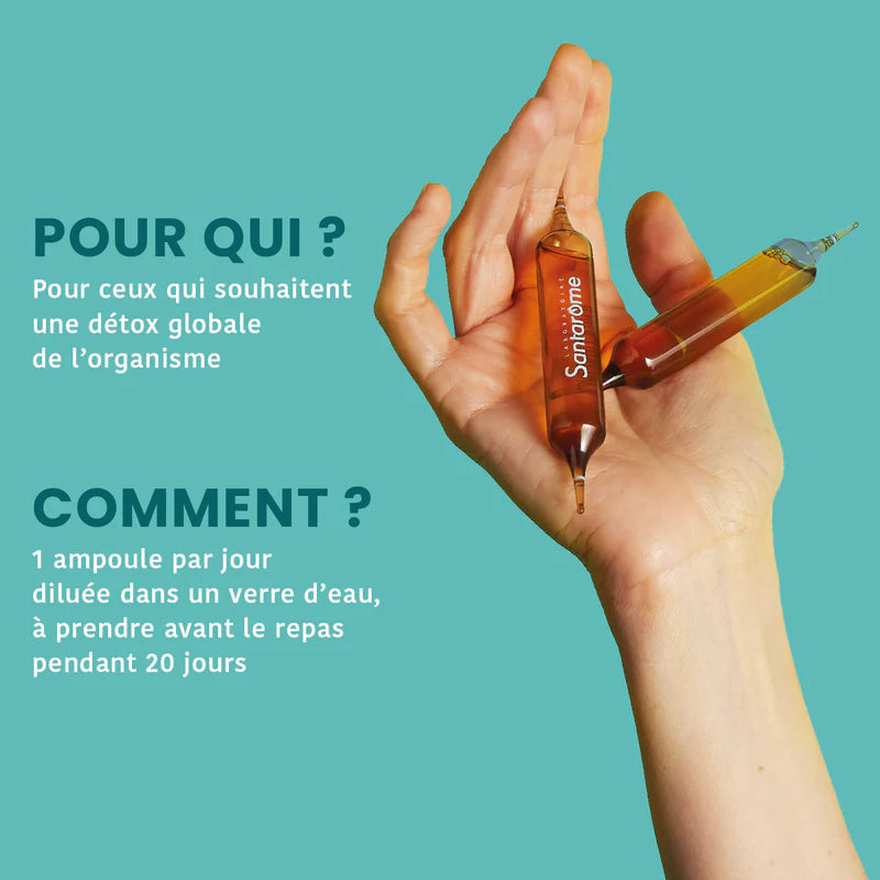 SANTAROME 20 Ampoules Détox BIO ingrédients bardane pissenlit romarin fumeterre frêne bourgeons - novaparapharmacie