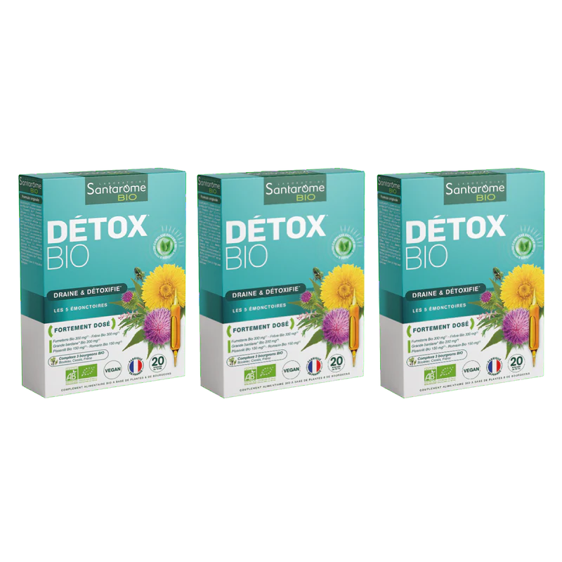 Détox SANTAROME BIO 20 Ampoules certification bio complément alimentaire drainage détoxification - novaparapharmacie