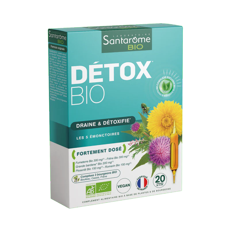 SANTAROME Détox BIO 20 Ampoules complément alimentaire drainage détoxification 5 émonctoires bio - novaparapharmacie