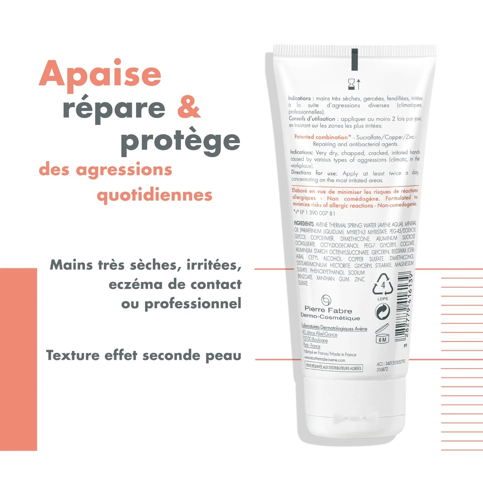  Packaging Avène Cicalfate Mains 100ml Tube Crème Réparatrice Isolante Mains Abîmées - novaparapharmacie