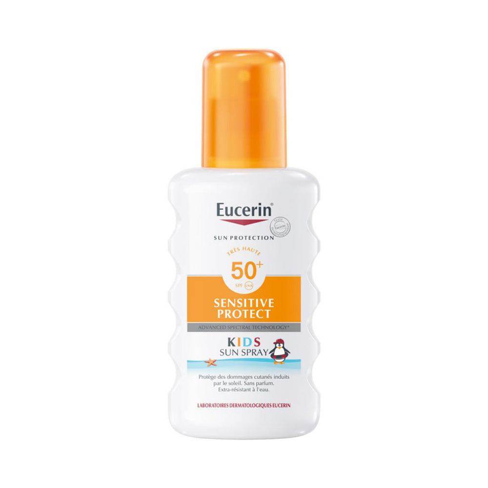Eucerin Sun Protection Sensitive Protect Kids Spray SPF50+ 200ml flacon spray blanc orange protection enfants bébés peau sensible dermatologie pédiatrique