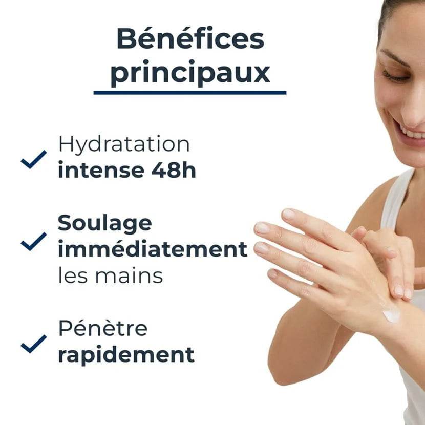 Application Eucerin UreaRepair PLUS Crème Mains 5% Urée mains sèches Nova Parapharmacie prix
