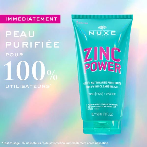 NUXE Zinc Power Gelée Nettoyante Purifiante 150ml gel nettoyant visage peaux grasses zinc power purifiante acide salicylique - novaparapharmacie