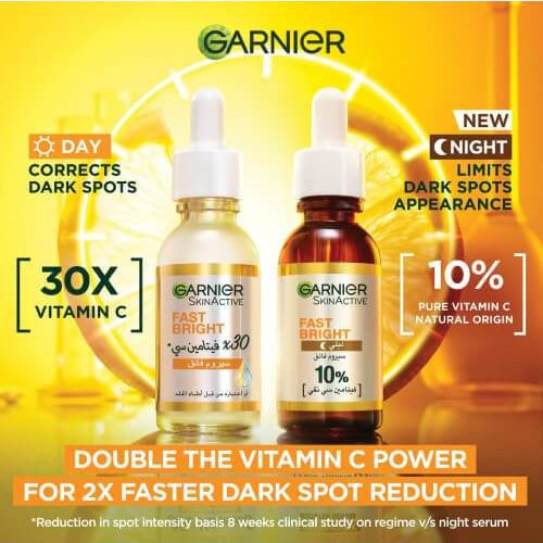 GARNIER Fast Bright Booster Sérum Night 30ml Sérum de Nuit Vitamine C Anti-Taches Éclat Luminosité Peau Terne Renouvellement Cellulaire - Nova Parapharmacie