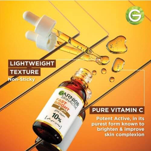 GARNIER Fast Bright Booster Sérum Night 30ml Sérum de Nuit Vitamine C Anti-Taches Éclat Luminosité Peau Terne Renouvellement Cellulaire - Nova Parapharmacie