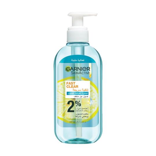gARNIER Fast Clear Gel Nettoyant Moussant Anti-Acné 200ml Acide Salicylique Peau Grasse Imperfections Nettoyage Profond -novaparapharmacie
