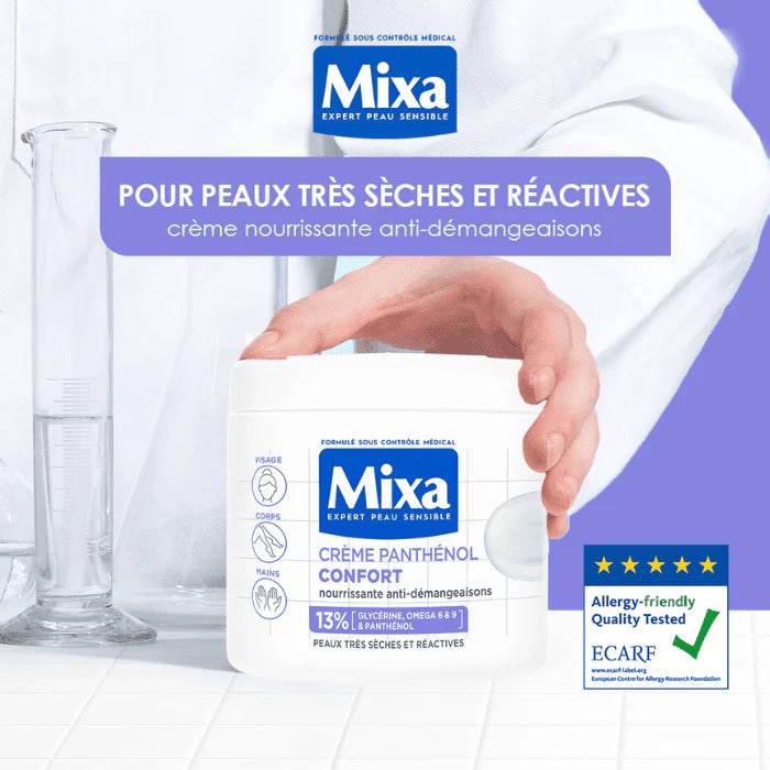 MIXA Crème Panthénol Confort 400ml Soin Hydratant Corps Peau Sèche Sensible Réparation Apaisement Formule Enrichie - Nova Parapharmacie