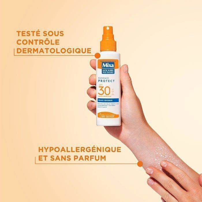 MIXA Solaire Adult Spray Peaux Sensibles SPF30+ 150ml Protection Solaire Haute Tolérance Hypoallergénique Résistant Eau Formule Douce - Nova Parapharmacie