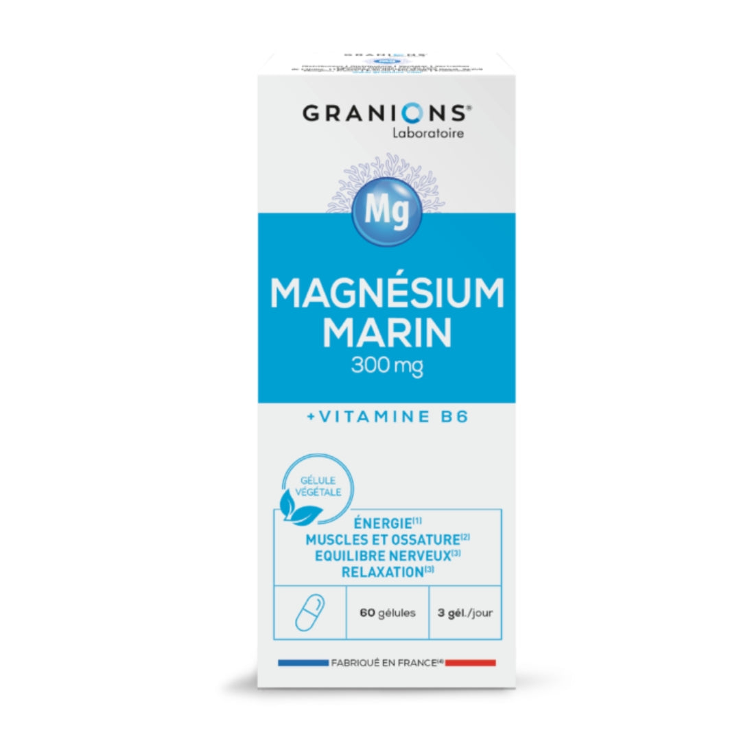 GRANIONS Magnésium Marin 300mg 60 Gélules complément alimentaire réduit stress combat fatigue origine marine dosage optimal - novaparapharmacie
