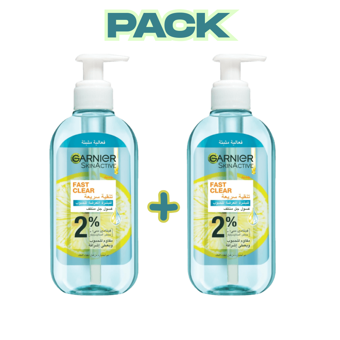 Garnier Fast Clear pack duo 200ml x2 gel nettoyant anti-acné acide salicylique peau grasse - novaparapharmacie