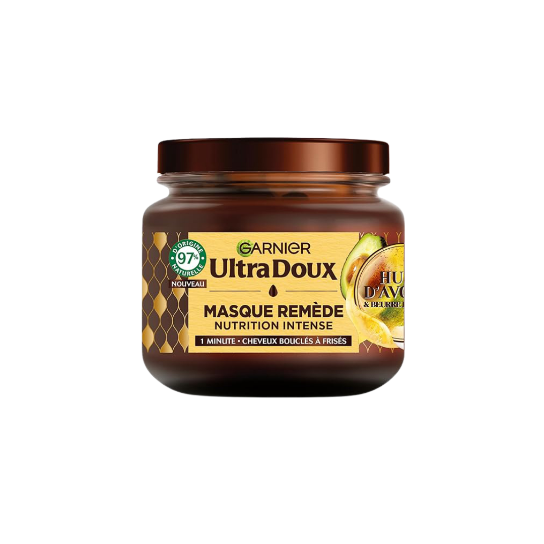GARNIER Ultra Doux Masque Remède Avocat Karité 340ml pot vert masque cheveux secs abîmés nutrition intense réparation - novaparapharmacie