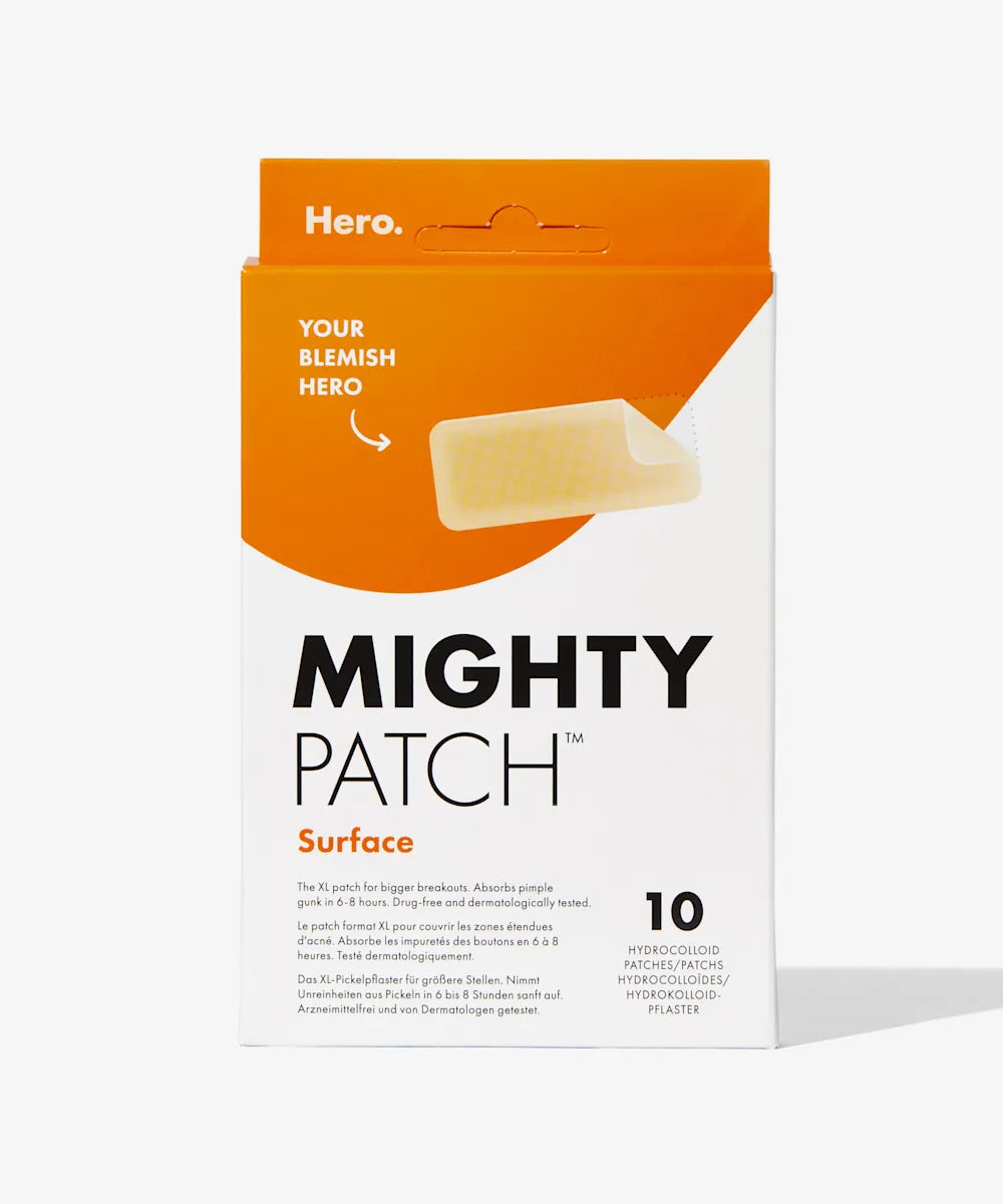 HERO Mighty Patch Surface 10 patchs anti-imperfections zones étendues format surface hydrocolloïde protection étendue ultra-fin - novaparapharmacie