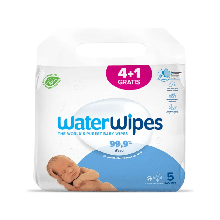 Waterwipes Lingettes Bébé 4+1 Offert pack économique naturelles eau pure peaux sensibles nouveau-nés - novaparapharmacie
