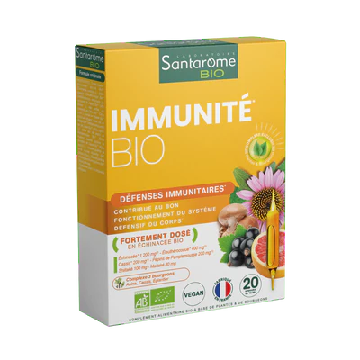 SANTAROME Immunité BIO 20 Ampoules complément alimentaire défenses naturelles  BIO hiver serein résistance 4 plantes 2 champignons 3 bourgeons - novaparapharmacie