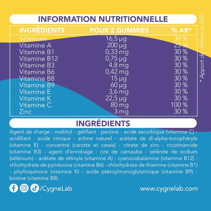Cygne Multivit Kids composition vitamines A C D E B calcium magnésium fer zinc enfant croissance - novaparapharmacie