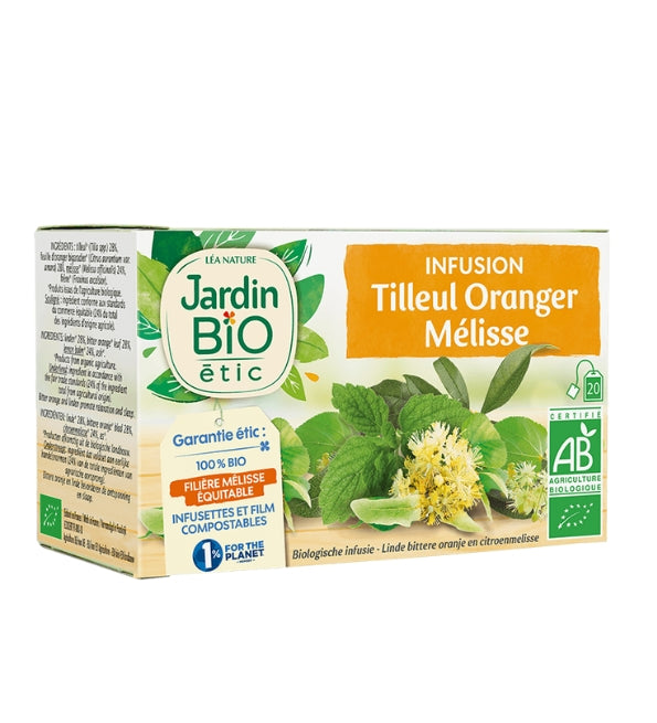 JARDIN BIO Infusion Tilleul Oranger Mélisse 20 sachets tisane bio relaxante sommeil détente naturelle - novaparapharmacie