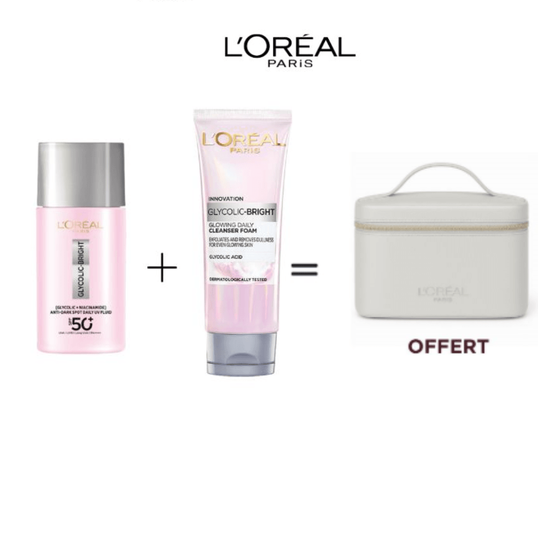 L'ORÉAL PARIS Glycolic-Bright Daily UV Fluid+Foam Cleanser Trousse Éclat Anti-Taches Protection Solaire Premium - Nova Parapharmacie