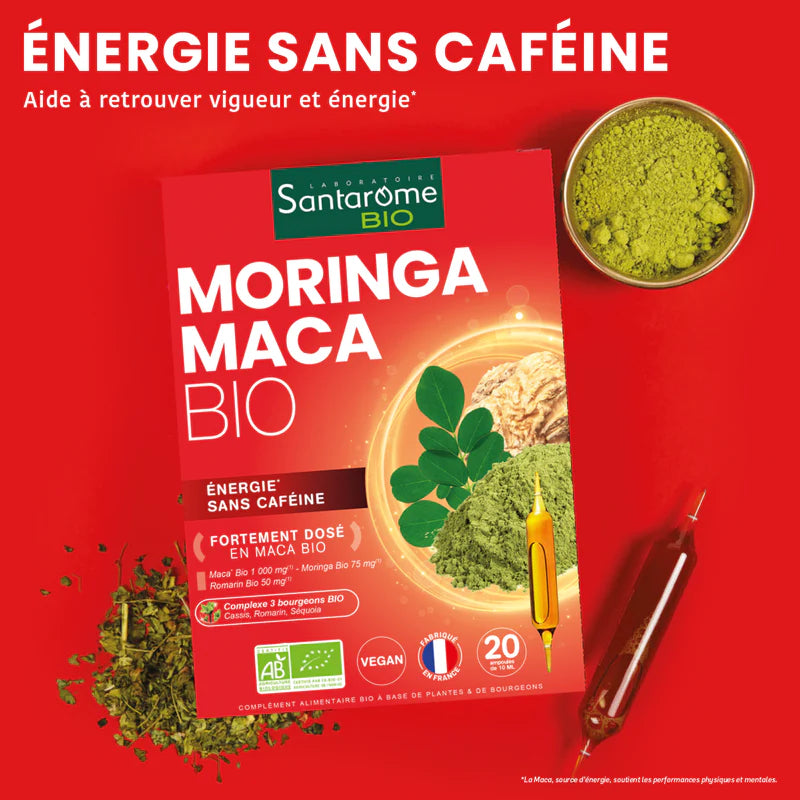 Ampoules SANTAROME Moringa Maca BIO 20 complément alimentaire énergie vitalité superaliments bio - novaparapharmacie