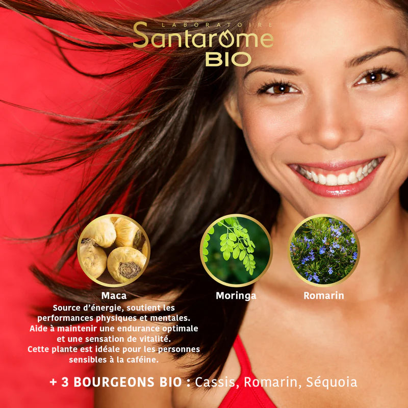 SANTAROME Moringa Maca BIO Ampoules mode emploi cure énergie vitalité 20 jours bio - novaparapharmacie