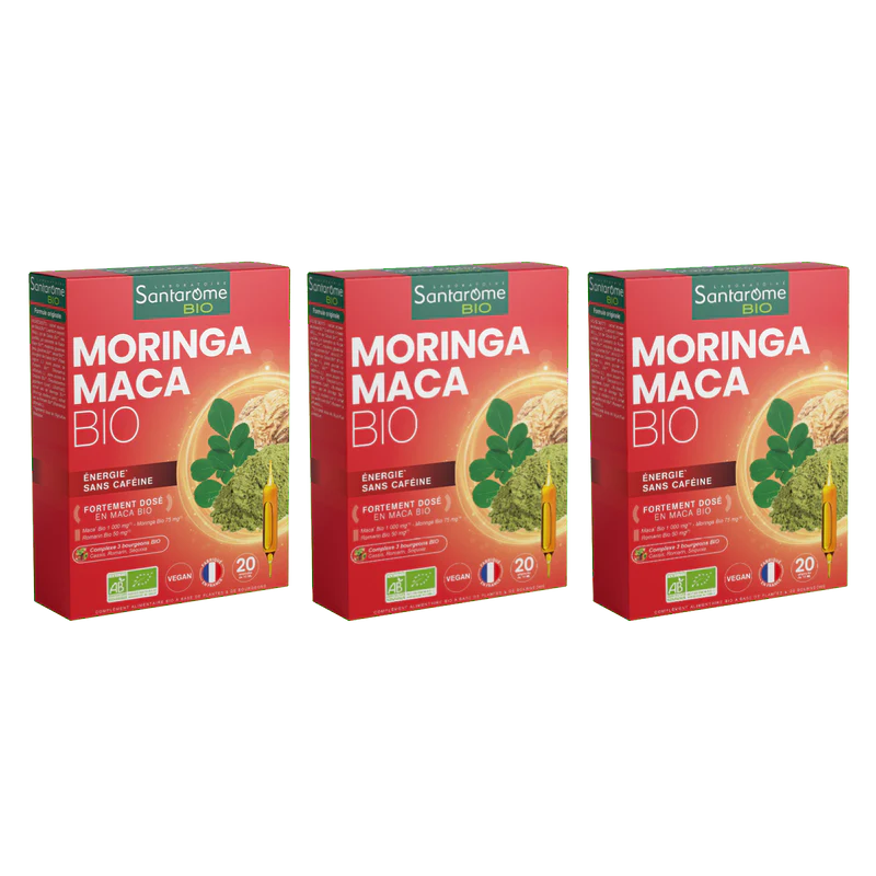SANTAROME Moringa Maca BIO 20 Ampoules packaging complément alimentaire énergie vitalité bio - novaparapharmacie