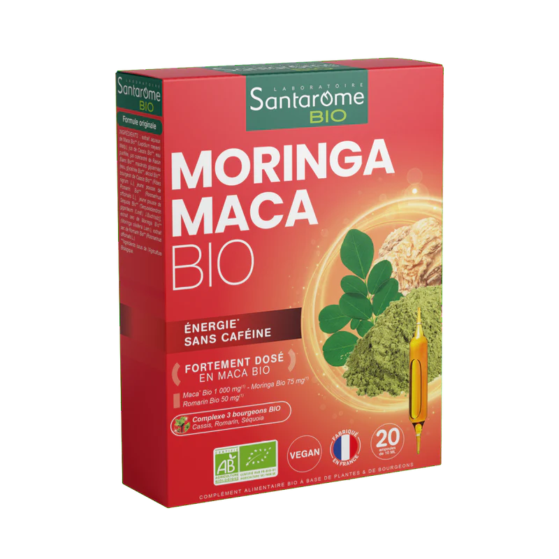 SANTAROME Moringa Maca BIO 20 Ampoules complément alimentaire énergie vitalité tonus moringa maca bio - novaparapharmacie
