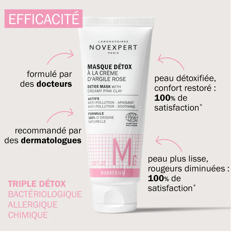 Application Novexpert Masque Détox Argile Rose Magnésium Facile Purifiant Apaisant - novaparapharmacie