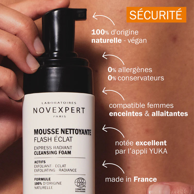 Utilisation Novexpert Mousse Flash Éclat Quotidienne Vitamine C Démaquillant Exfoliant - novaparapharmacie