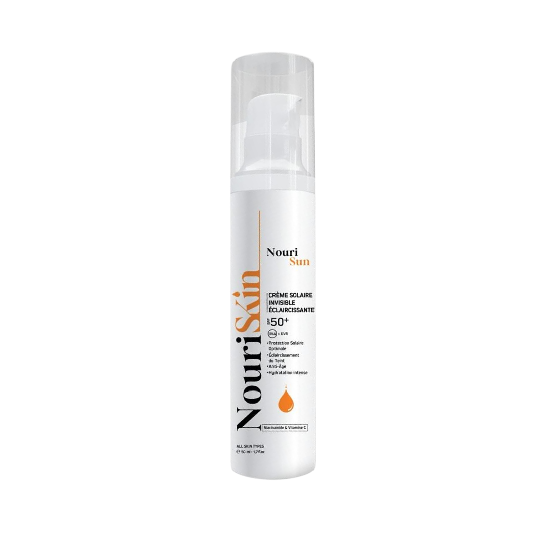 Nouriskin texture invisible crème solaire éclaircissante SPF50+ anti-taches protection haute fini transparent sans traces blanches - novaparapharmacie