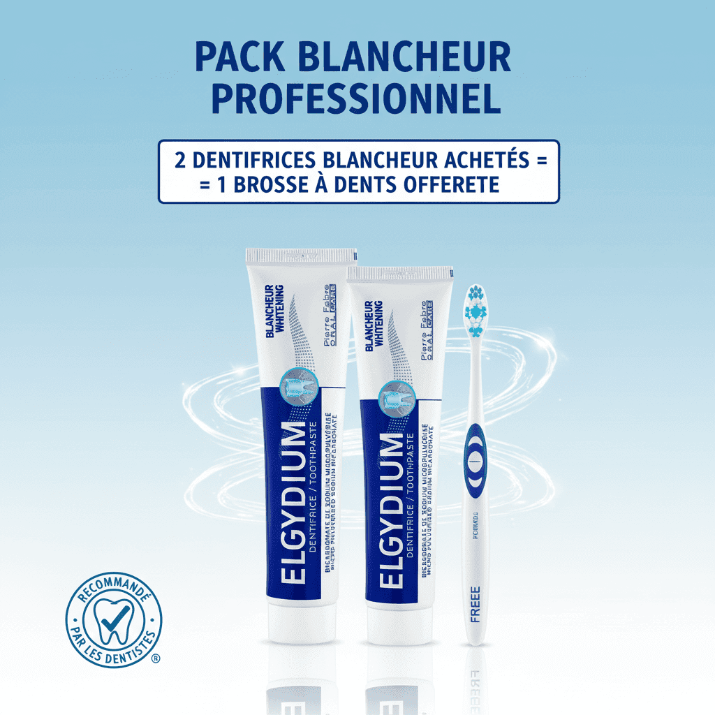 Pack 2 ELGYDIUM Blancheur Dentifrice Professionnel Blanchissant + Brosse Offerte - Kit Blanchiment - Nova Parapharmacie