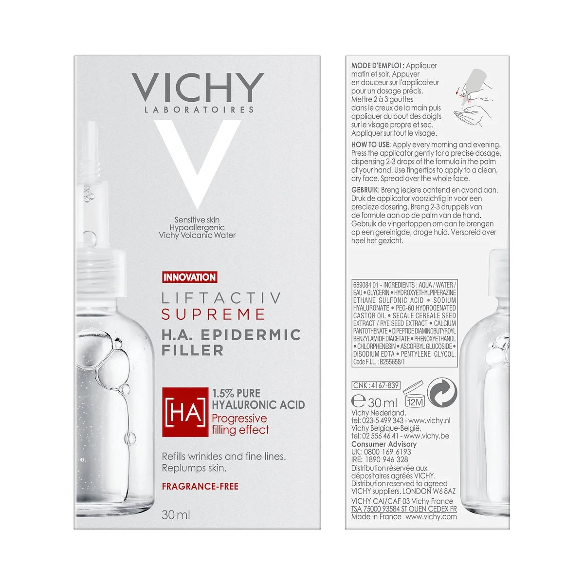VICHY Liftactiv Suprême H.A. coffret boîte sérum anti-âge acide hyaluronique rides fermeté emballage premium - novaparapharmacie