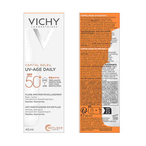 Packaging Vichy Capital Soleil UV-Age Daily 40ml Tube SPF50+ Protection Anti-Âge - novaparapharmacie