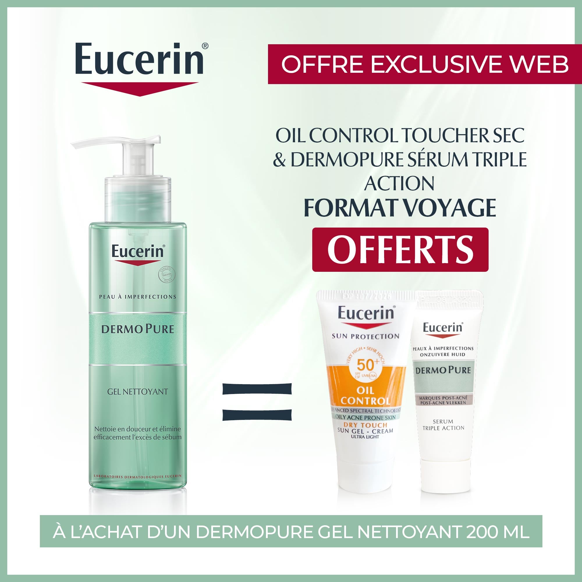 EUCERIN  DERMOPURE Gel Nettoyant 200 Ml  = OIL CONTROL  & DERMOPURE SERUM TRIPLE ACTION FORMAT VOYAGE | Nova Para