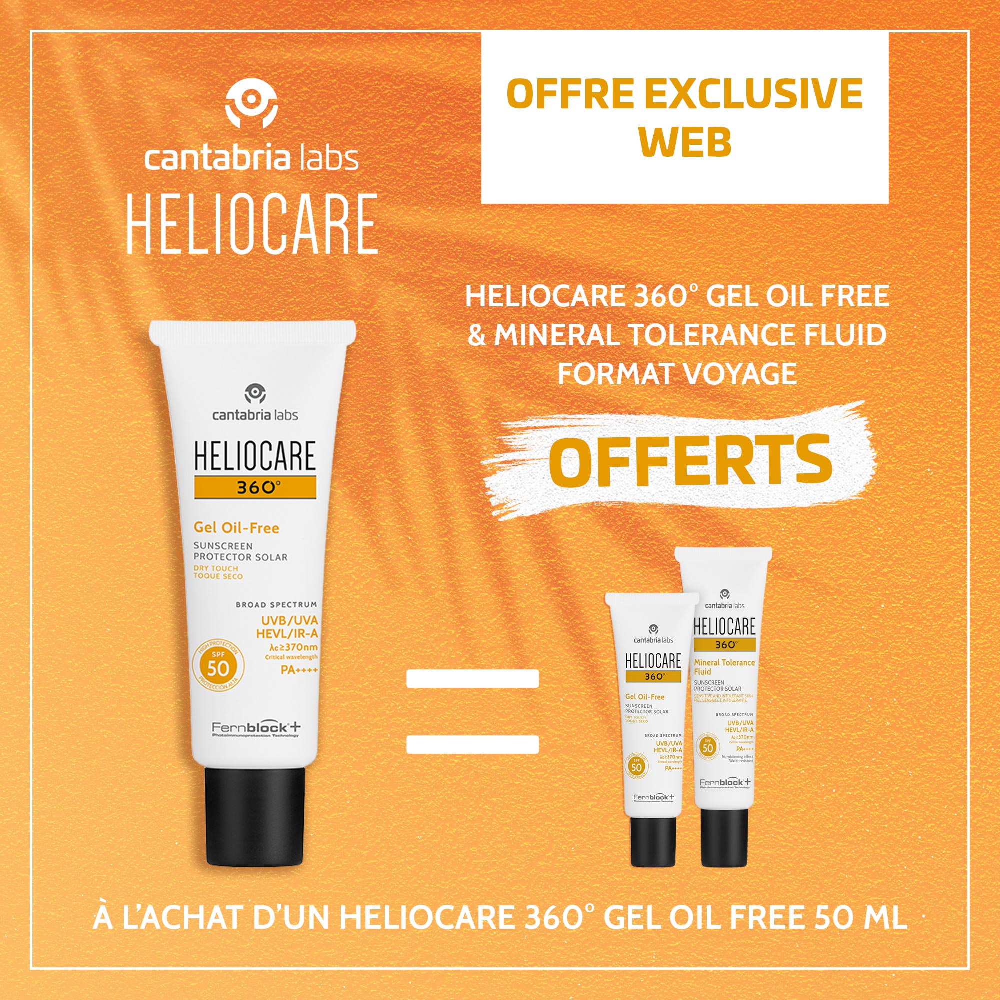 HELIOCARE 360° Gel Oil-Free SPF50 50ml = HELIOCARE 360° Gel Oil-Free et mineral tolerance fluide format voyage offres  | Nova Para