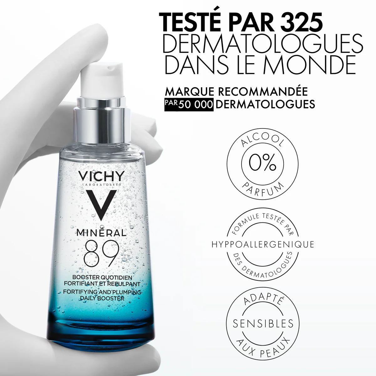 VICHY Minéral 89 mode emploi sérum booster hydratant fortifiant repulpant acide hyaluronique application visage quotidien - novaparapharmacie